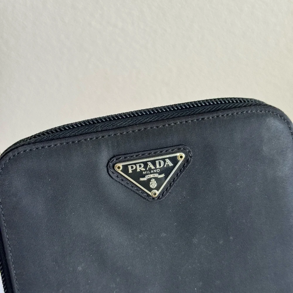 Prada Nylon Black Zip Around Wallet